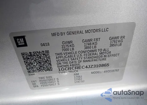 2018 Chevrolet Silverado 1500 1Lt from USA, damaged, VIN 1GCRCREC4JZ310865